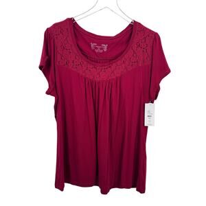 Hillard & Hanson blouse women's 2X modal lace overlay scoop neck red boho NEW